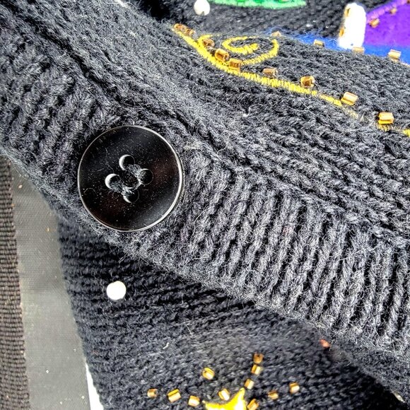 Vintage ugly Christmas Sweater Vest With Santa Sleigh & Reindeer Embroidery Blac - Picture 11 of 12